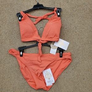 Becca Orange Coral Two Piece Bikini Sz XL Bottom Sz D Top NWT